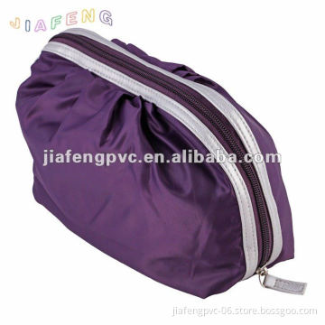 Dark Purple and White Strips Color Durable Fabric Cosmetic Bag